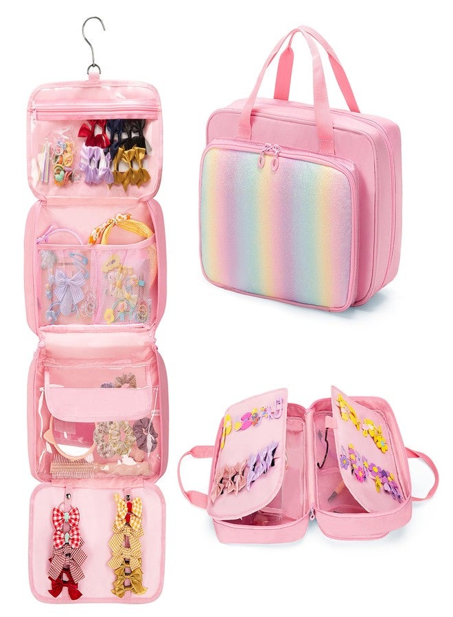 GRAOSO Hanging Hair Accessories Organizer for Baby Girls, Hair Bow Storage Bag, Travel Hair Stuff Case for Hair Clips, Hair Ties, Headbands, Scrunchies, Pink (Bag only) - Image 1
